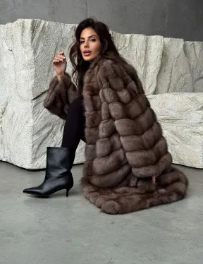 Шуба из куницы V-образный воротник - фото 10