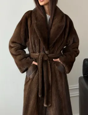 Норковое пальто - воротник шаль - фото 1