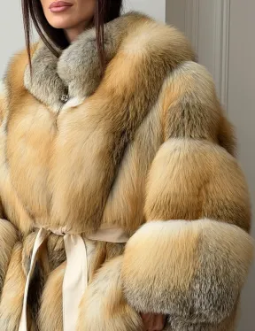 Шуба - пончо из лисы с поясом - фото 1