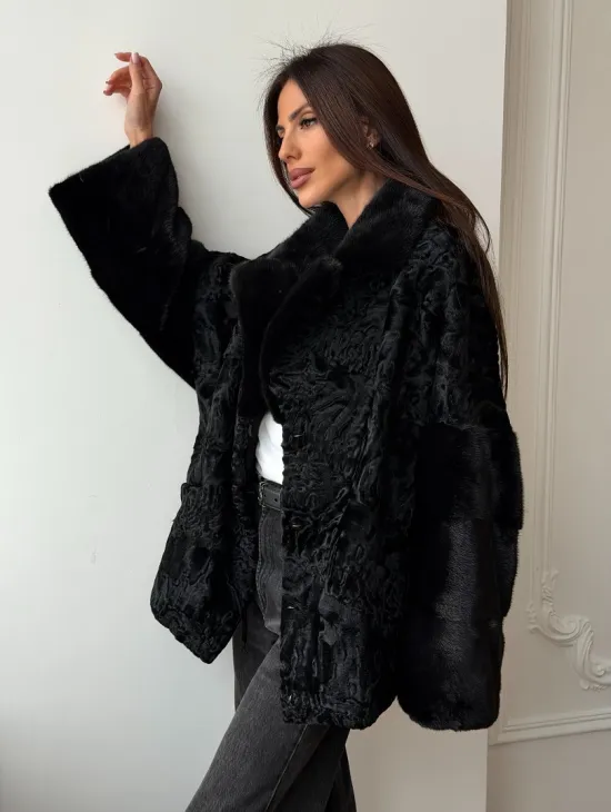 Полушубок из каракуля с норкой - фото 8