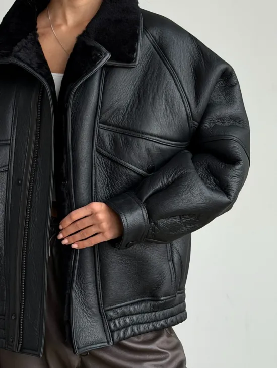 Черная натуральная дубленка из овчины - фото 1