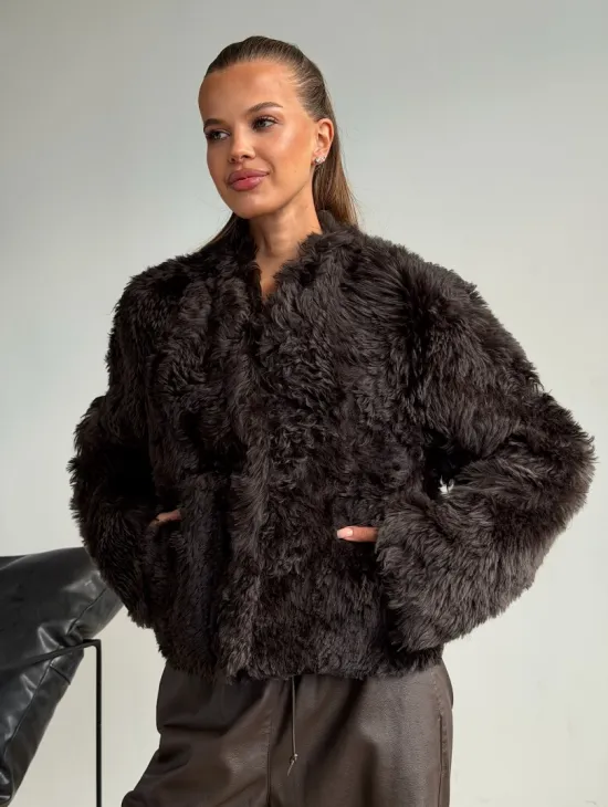 Дубленка кроп-топ из овчины калган - фото 5