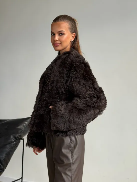 Дубленка кроп-топ из овчины калган - фото 9