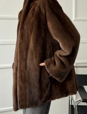 Норка жакет орех V-образный ворот - фото 3