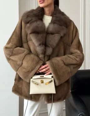 Норковый полушубок - воротник куница - фото 6