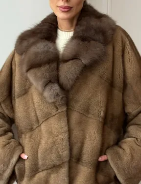 Норковый полушубок - воротник куница - фото 2