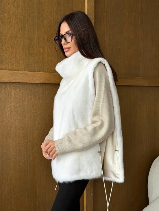 Белая норковая манишка - фото 5