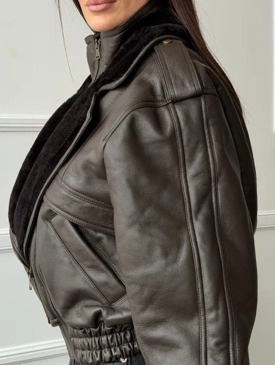 Стильная куртка - дубленка из овчины - фото 2