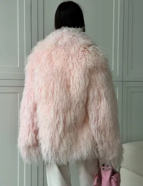 Шуба из меха ламы - цвет розовый - фото 4