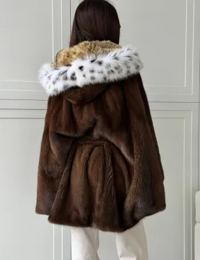 Норковая шуба с капюшоном по рысь - фото 3