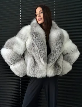 Шуба из меха арктической лисы - белая - фото 4