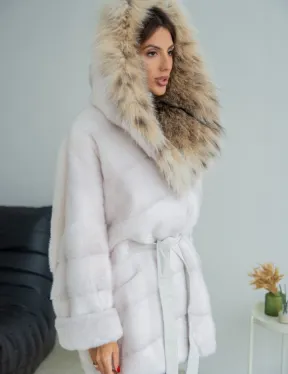 Шуба-пончо из меха норки с капюшоном из рыси - фото 1