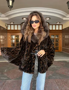 Пончо из скандинавской норки с принтом - фото 0