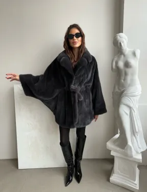 Шуба - манто из меха норки Nafa в цвете графит - фото 0