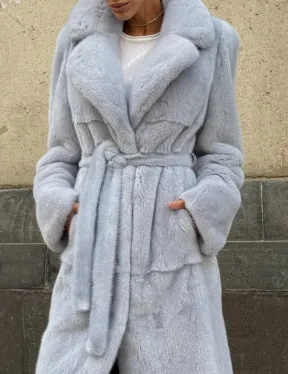 Голубая шуба из плюшевой норки “Velvet” - фото 1