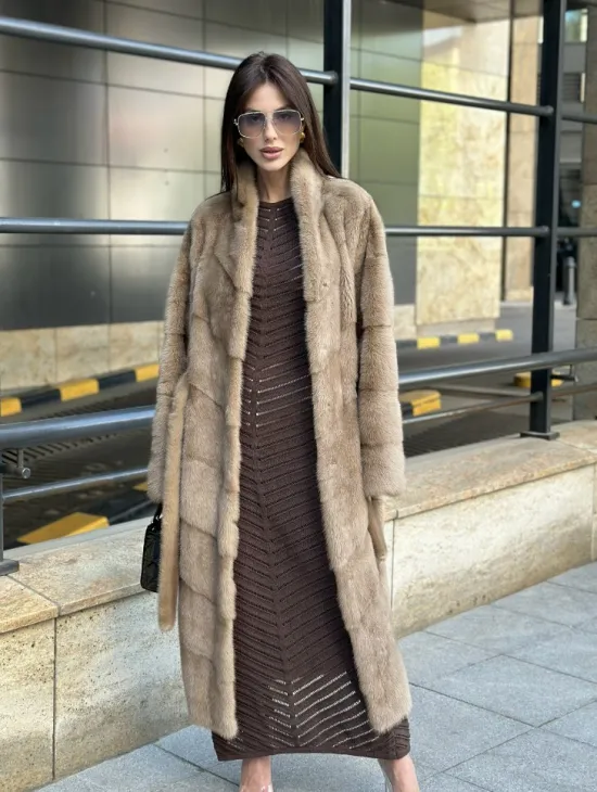 Пастель норковая шуба из аукционного меха - воротник отворот - фото 2