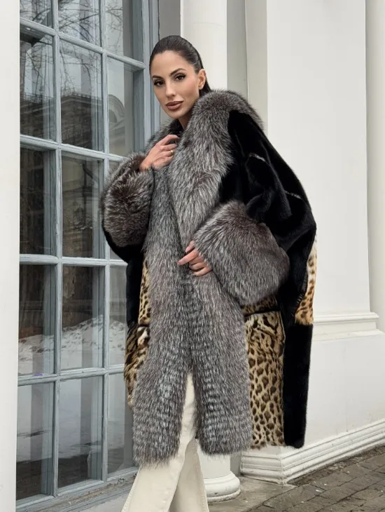 Комбинированная шуба из норки и чернобурой лисы - фото 8