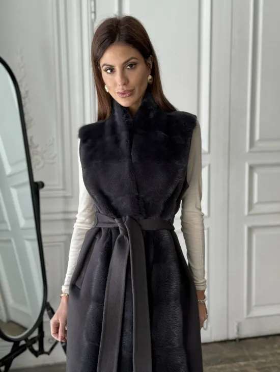 Элегантное пальто из кашемира с мехом норки - фото 0