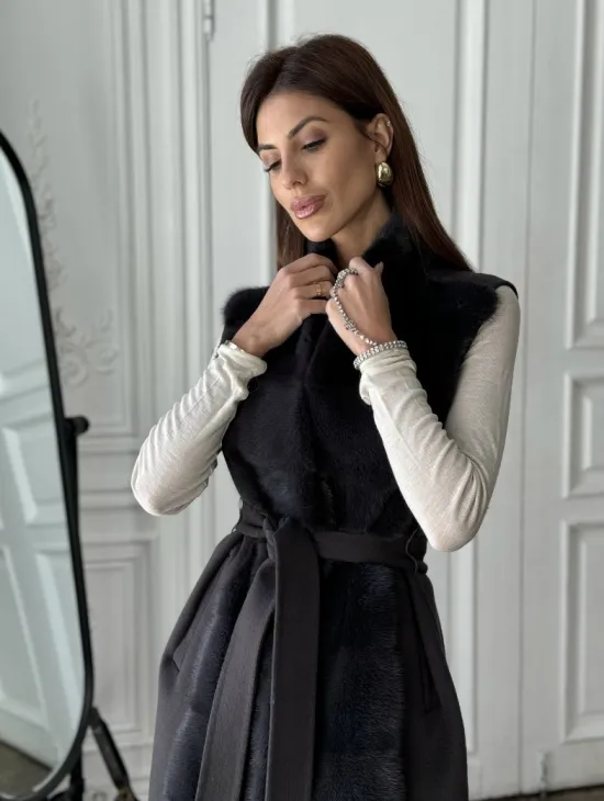 Элегантное пальто из кашемира с мехом норки - фото 1