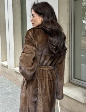 Классическая норковая шуба  натуральный цвет - орех - фото 3